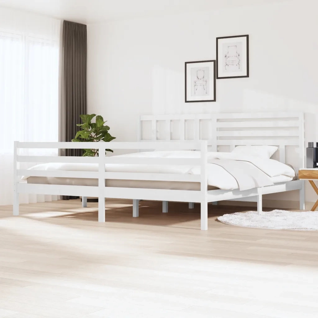 Letto matrimoniale | Letto per adulti | Giroletto Bianco in Legno Massello 200x200 cm