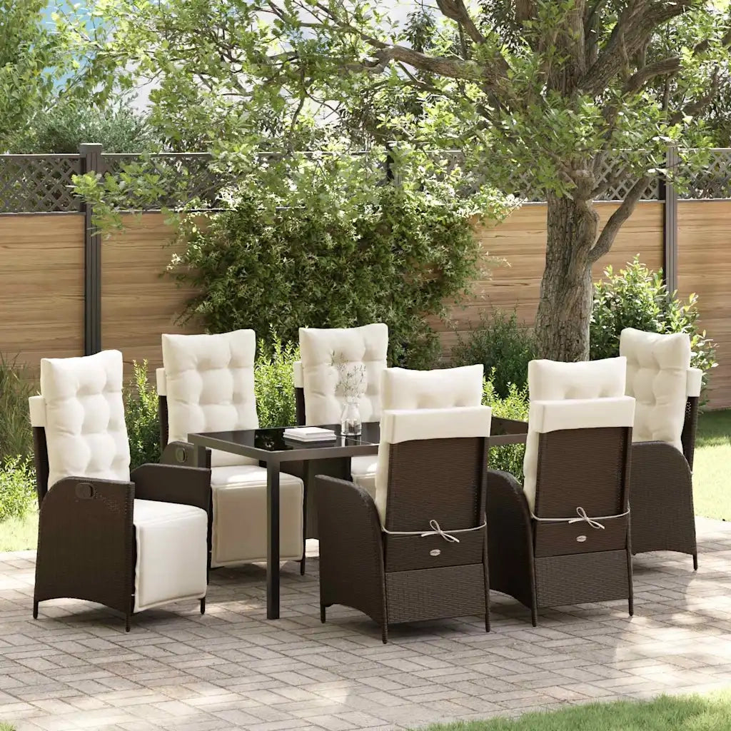 Set da Pranzo per Giardino con cuscino 7 pcs Marrone polyrattan 3380544