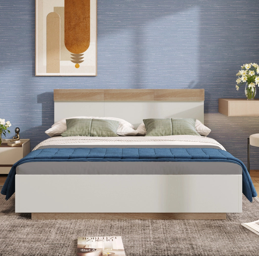 Letto matrimoniale sospeso 160x200 cm con testiera; bianco e rovere sonoma; in legno