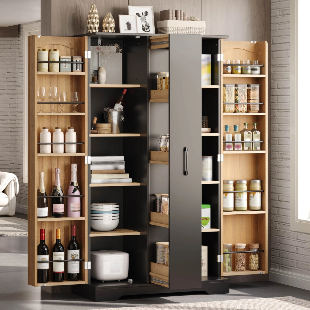 Dispensa da cucina con 2 ante; 4 ripiani e estraibile verticale; per cucina; in MDF; 150×78×40 cm; nero