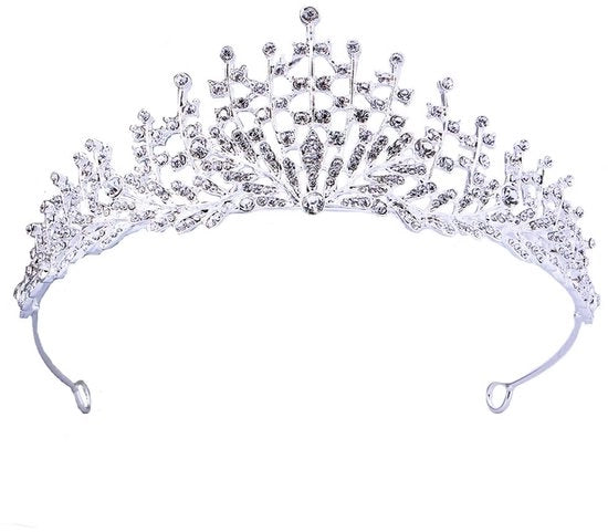 Corona da Sposa con Cristalli - Tiara - Corona Principesca - Copricapo di Matrimonio - Abito da Festa - Argento - 16,5 x 5,5 cm