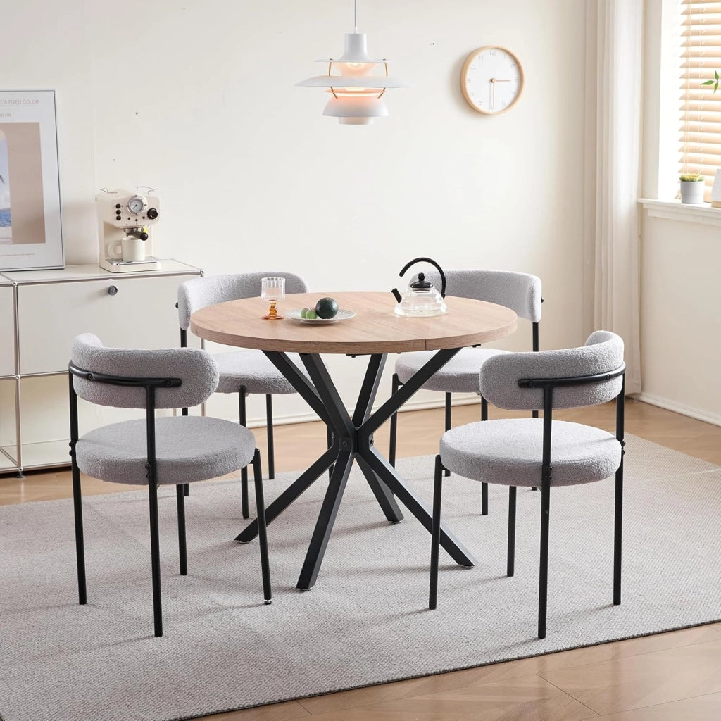 GrandCA HOME Set Tavolo e Sedie, Tavolo Rotondo da 100 cm + 4 Sedie Imbottite, Adatto per 4-6 Persone, (Marrone Chiaro e Grigio Chiaro)