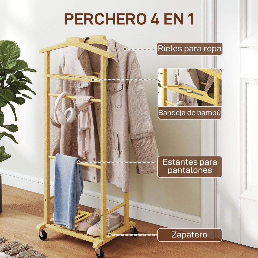Armadio con appendiabiti e ruote ¨C zephmum ¨C bamboo 47x33,7x105,5 cm naturale