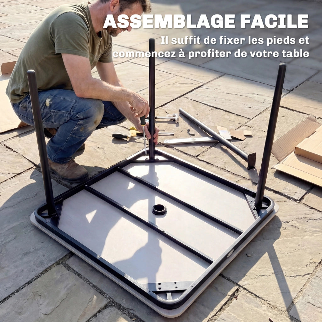 Tavolo da pranzo per esterni rettangolare per 4 persone con foro ombrellone ¨C zephmum ¨C 85x85x72.5 cm grigio