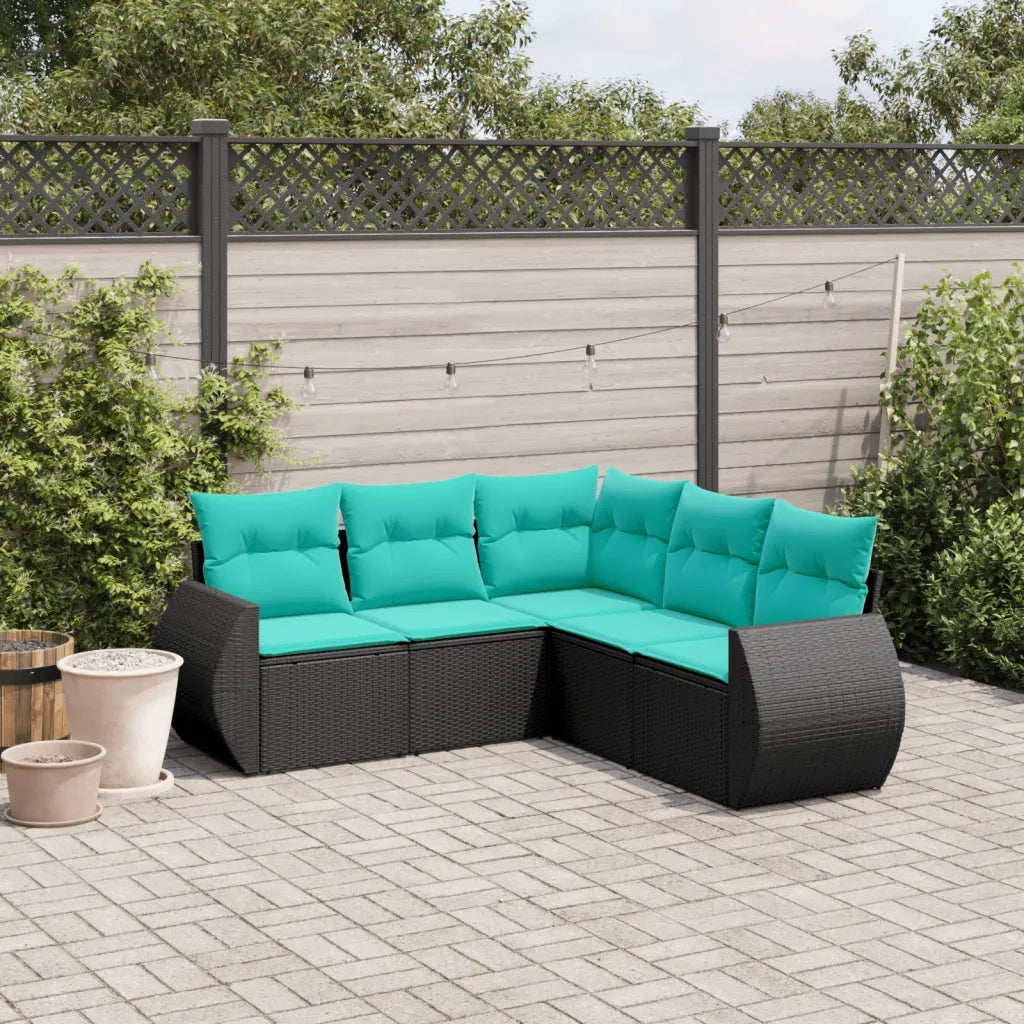 Set Divani da Giardino 5 pz con Cuscini Nero in Polyrattan 3221346