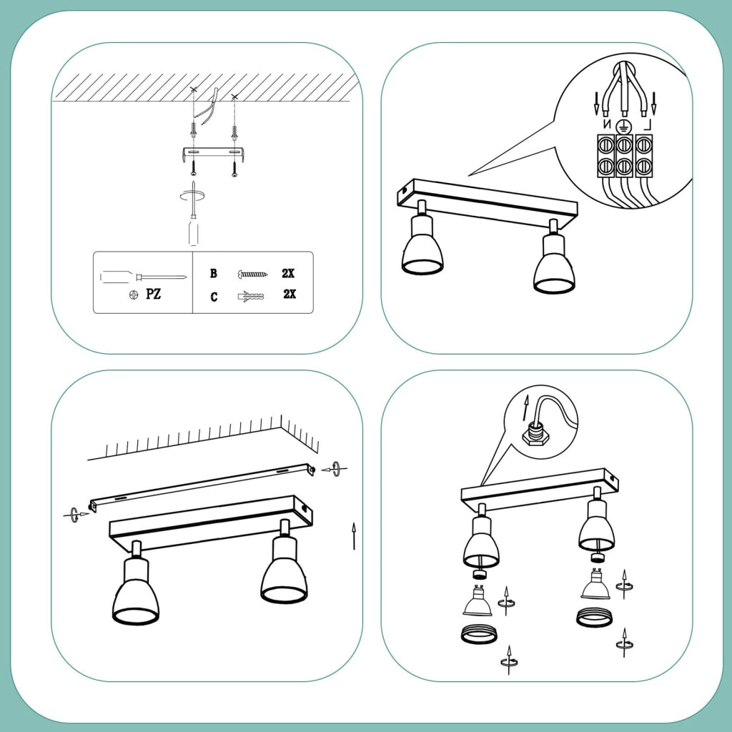 ZMH Faretto da soffitto LED bianchi 2 lampadine GU10 orientabili moderni per soggiorno