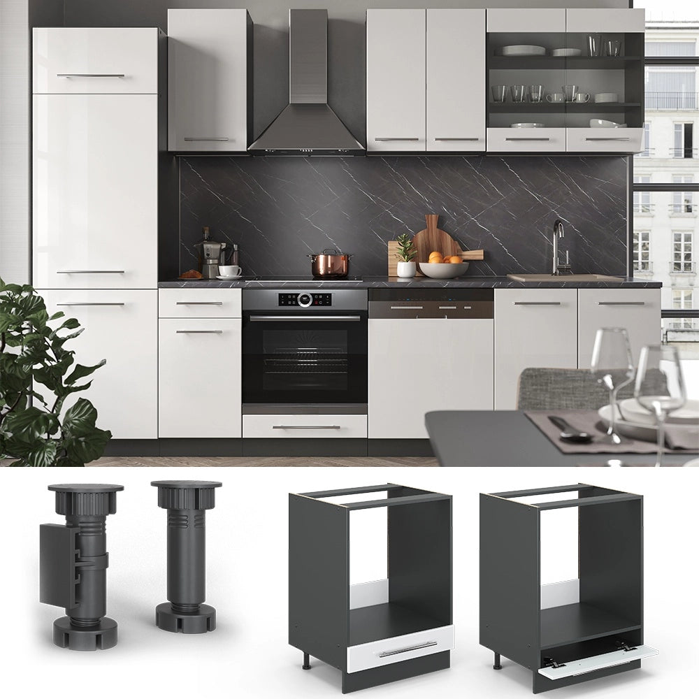 Mobile per forno da incasso Fame-Line Bianco lucido/Antracite 60 cm, PL Rovere Vicco