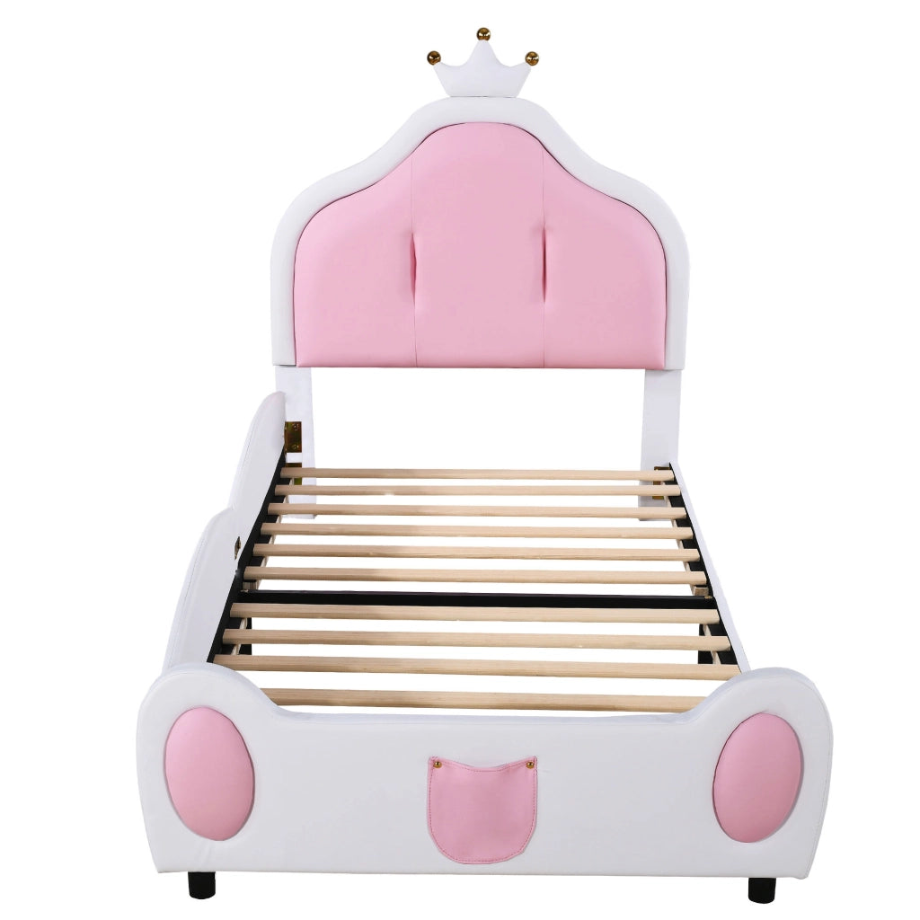 LETTO imbottito 90x200 cm bianco/rosa in pelle sintetica