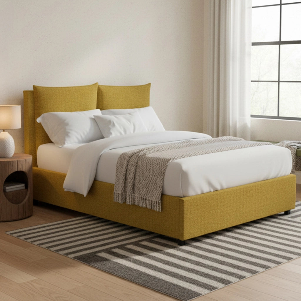 Liskeard, Letto Matrimoniale Sfoderabile Made in Italy, Giallo Ocra