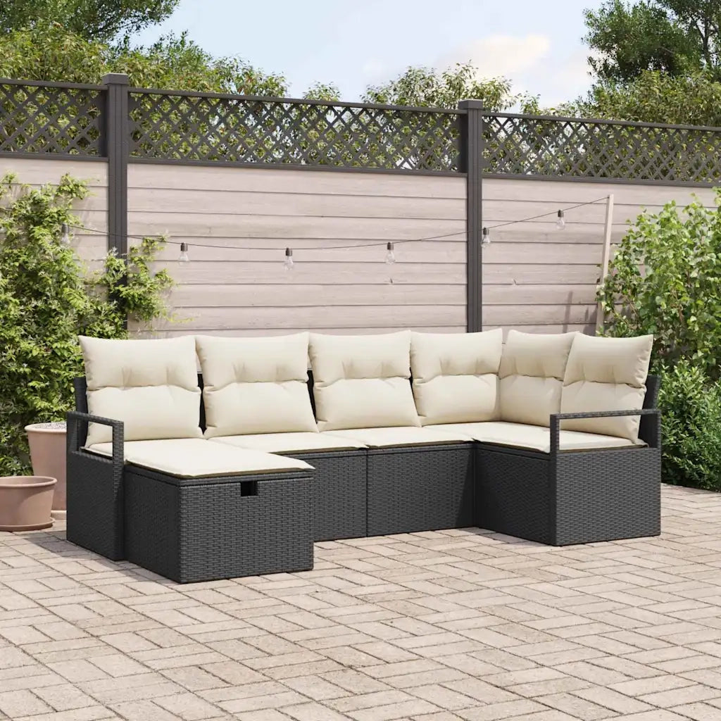 Set Divano da Giardino con cuscino 6 pcs Nero polyrattan