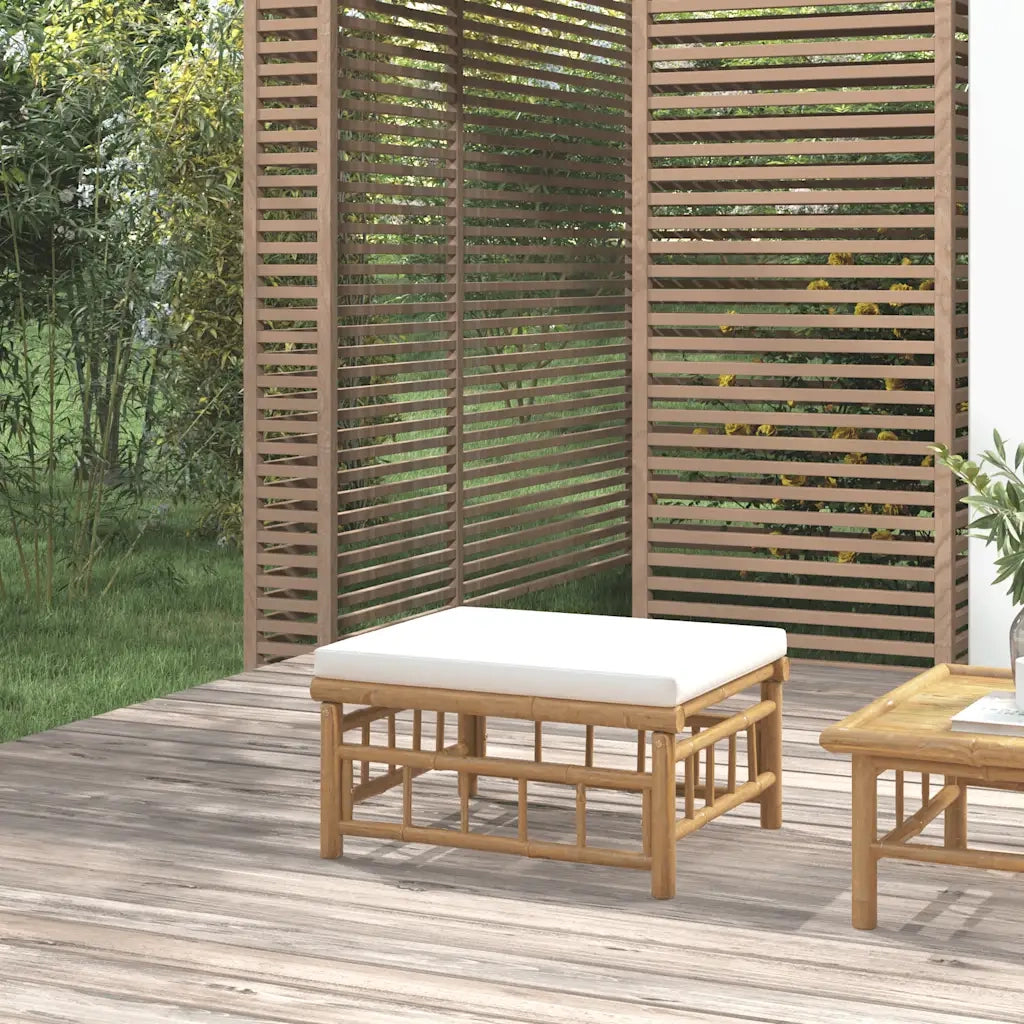 Poggiapiedi da Giardino con Cuscino Bianco Crema in Bamb¨´ CFW7891274
