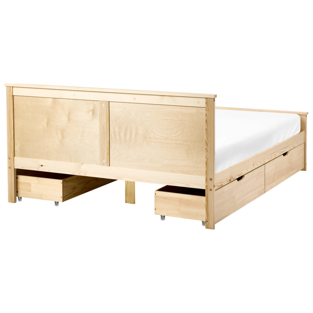 Letto con 4 cassetti in legno di pino naturale e MDF di betulla 140 x 200 cm con testiera in stile scandinavo