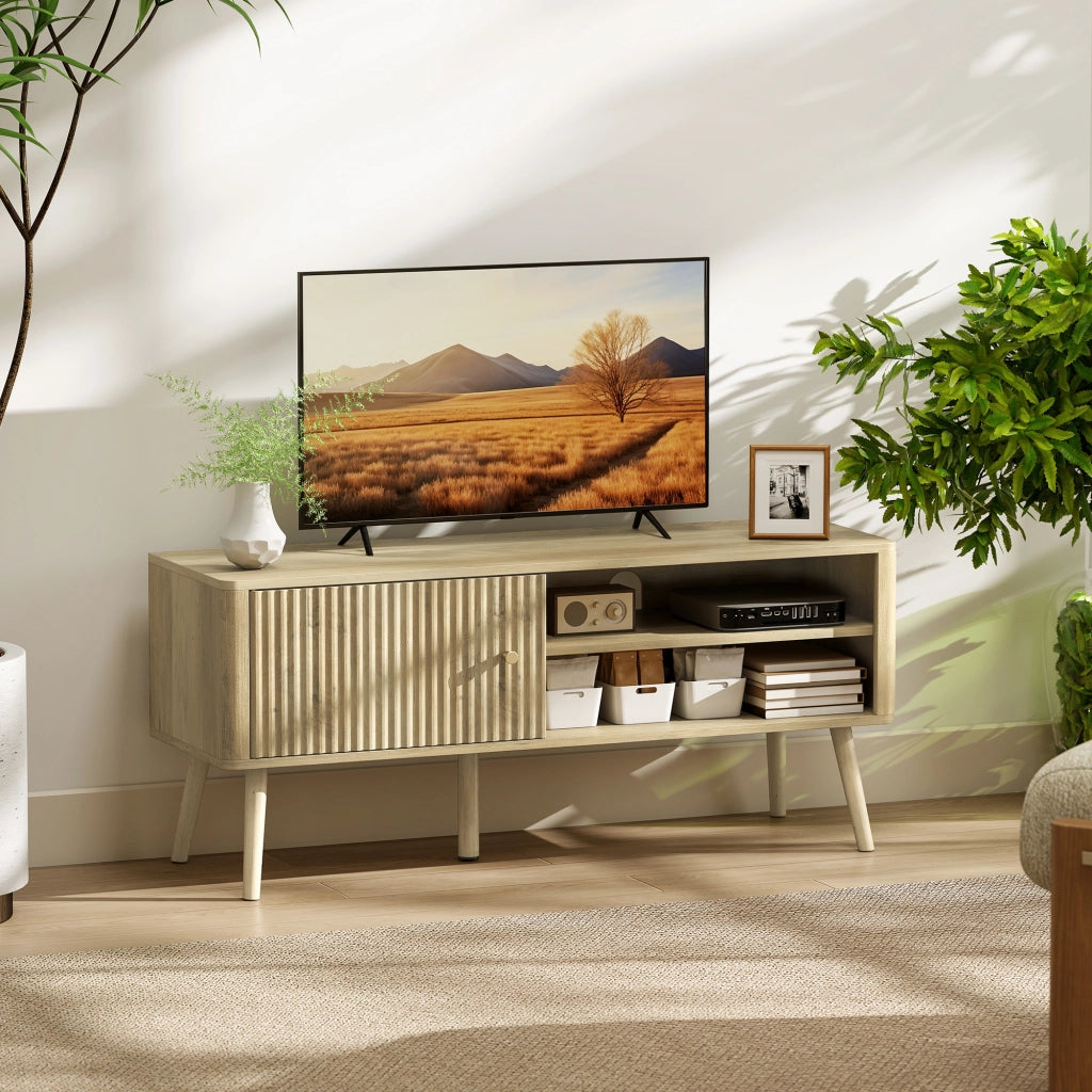 Mobile TV con ante, ripiani aperti e scaffale regolabile ¨C zephmum ¨C Rovere 115x35x49