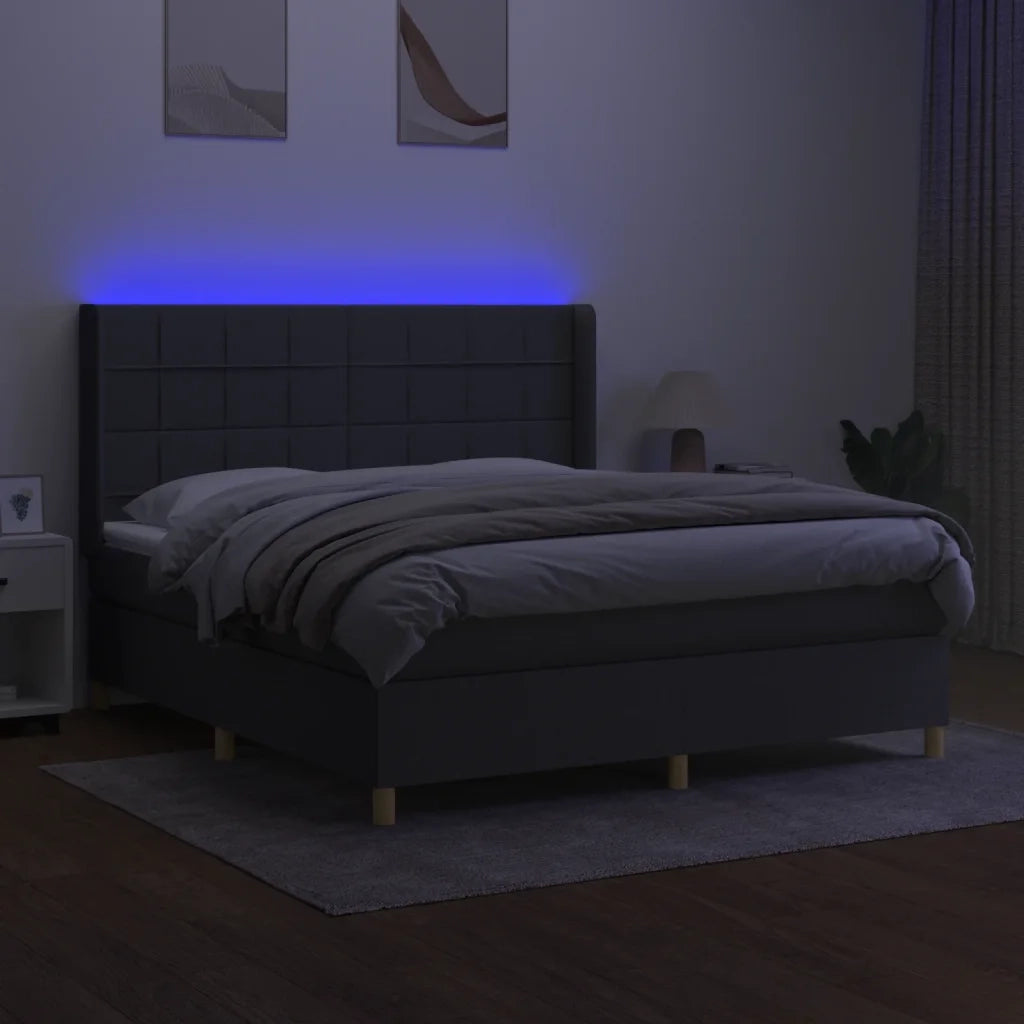 Letto a Molle Materasso e LED Grigio Scuro 180x200cm in Tessuto 3138894