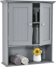 Armadio da Bagno Sospeso, con Ripiano Aperto, Armadio da Bagno con Ante e Mensola Regolabile, Pensile per Camera, Cucina, 60 x 19 x 71 cm