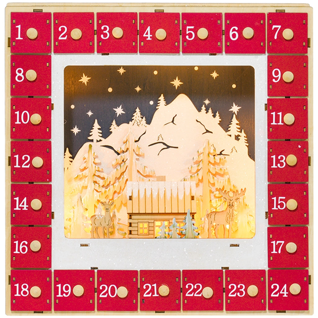 Calendario dell'Avvento LED con 24 cassetti ¨C zephmum ¨C legno rosso 60x40x19