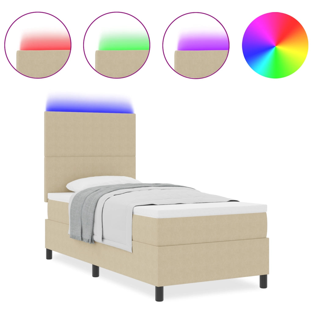 Letto Box Spring con Materasso e Luce LED Verde Grigio 100x200 cm Tessuto Corduroy