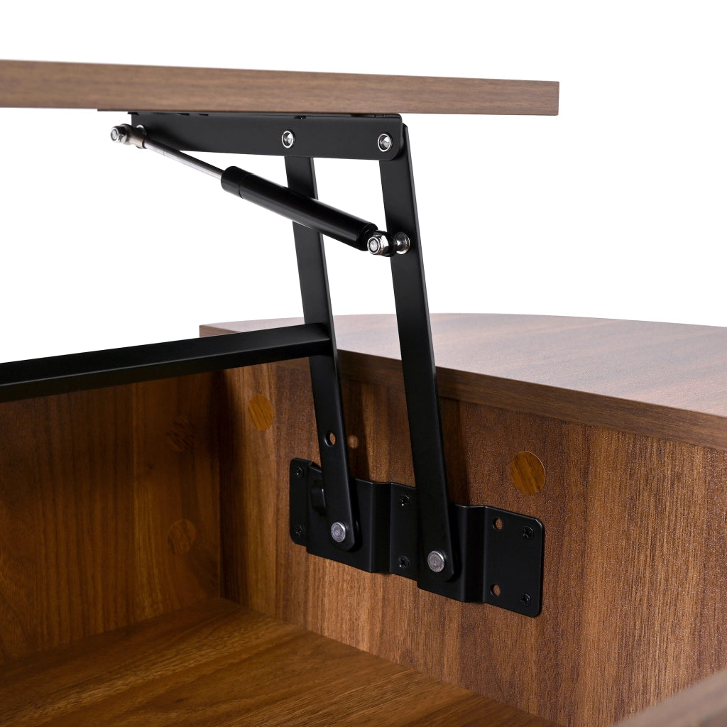 Tavolino Da Salotto Alzabile Ovale con 2 Ante Scorrevoli e Ripiani Aperti; Stile Moderno Retrò; in MDF; 100×50×40;5 cm; Noce