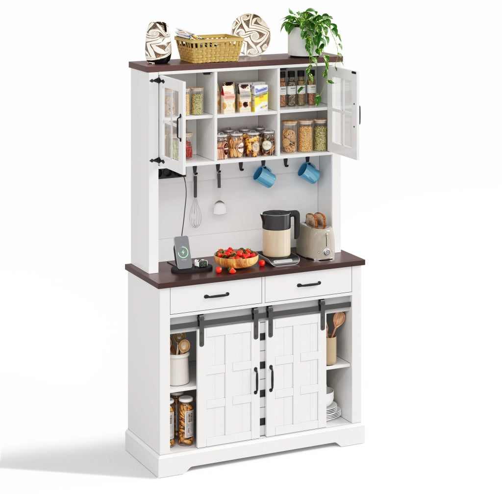 Credenza da cucina con 6 cassetti; ripiani regolabili e LED - per cucina - 108×40×180 cm - bianco