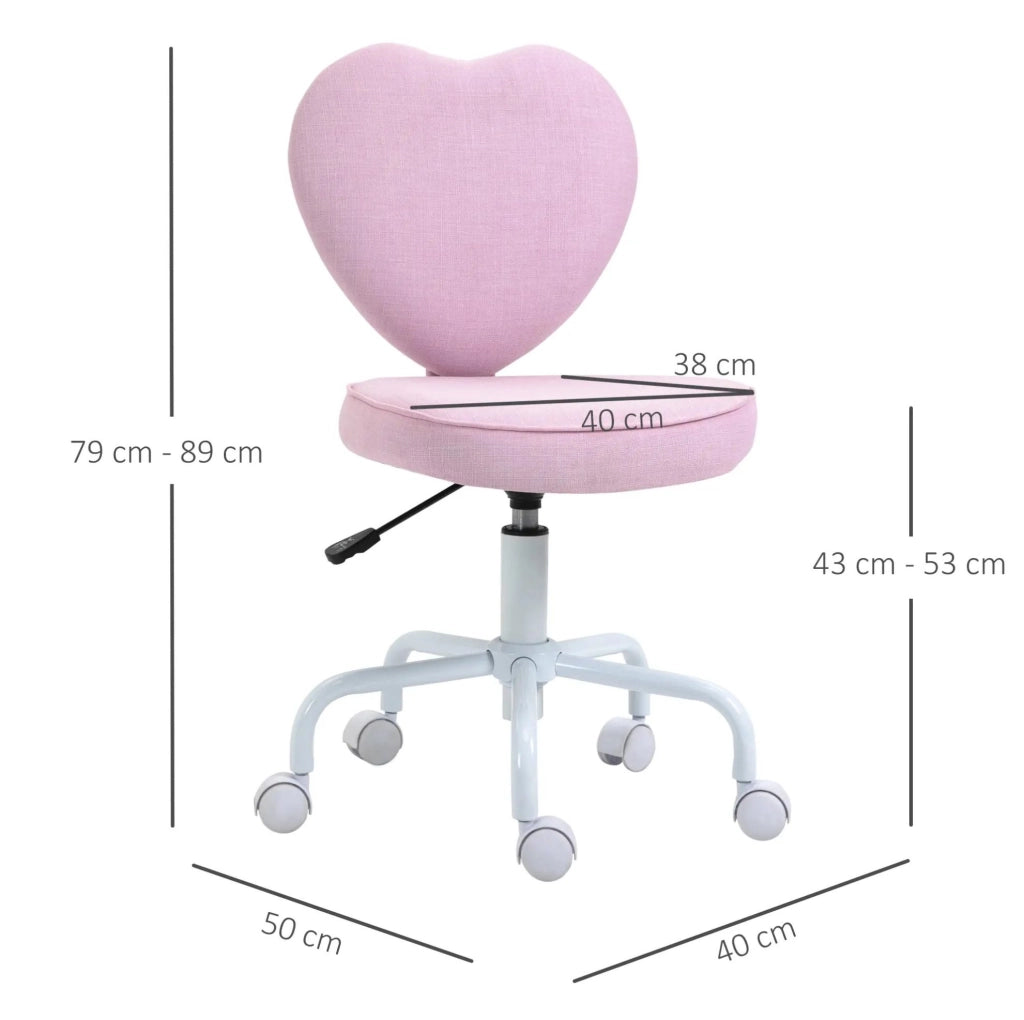 Sedia da ufficio rosa con schienale a cuore regolabile