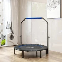 Trampolino Fitness Pieghevole Ø114 cm con Manico Regolabile, in Acciaio, Blu e Nero