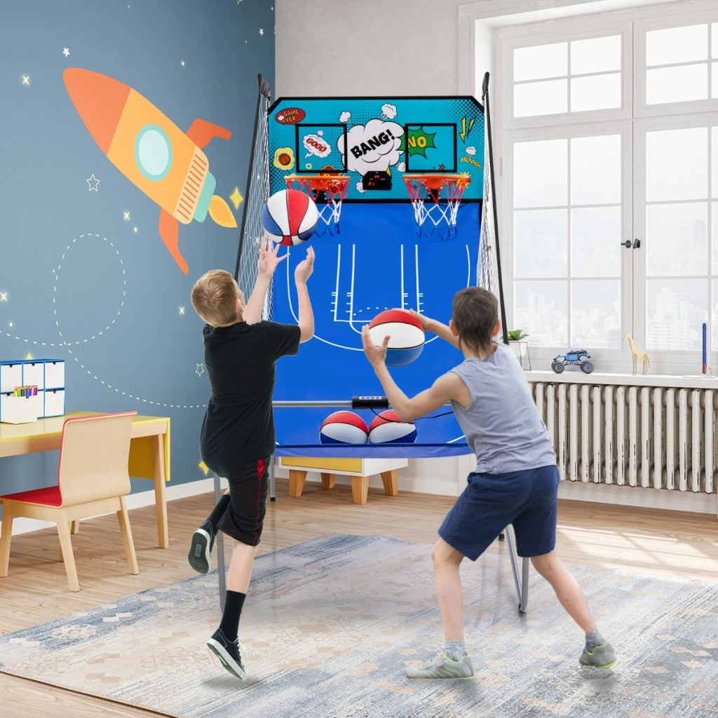 Gioco arcade da basket a doppio tiro per casa, Gioco da basket pieghevole con 8 modalit¨¤ di gioco suono arcade Azzurro-Giocattoli sportivi