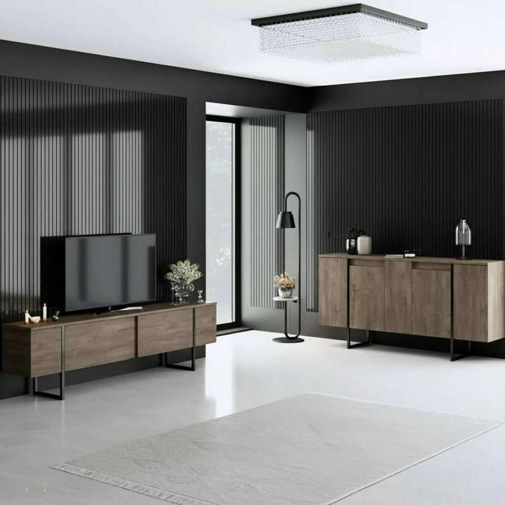Pignano, set Mobili da Soggiorno Modulabile, Marrone Noce