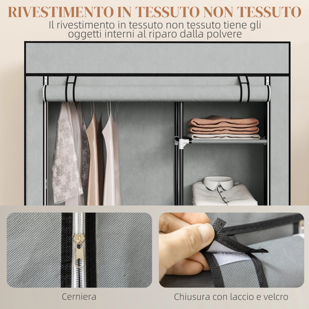Armadio Portatile Tessuto Non Tessuto con Ripiani e Appendino ¨C Minimal ¨C Grigio 103x43x162.5 cm