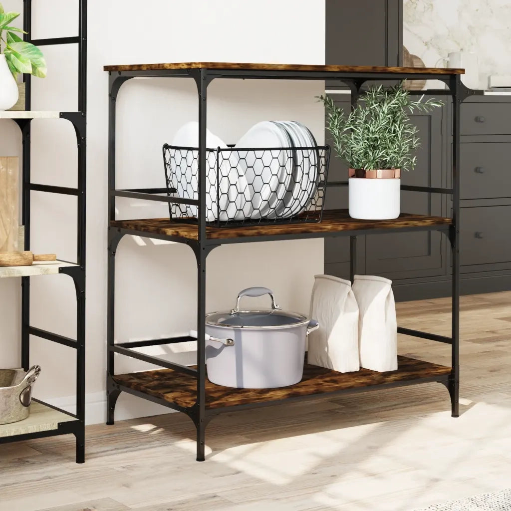 Carrello da Cucina-Scaffale per Cucina Rovere Fumo 100,5x50x105cm Legno Multistrato