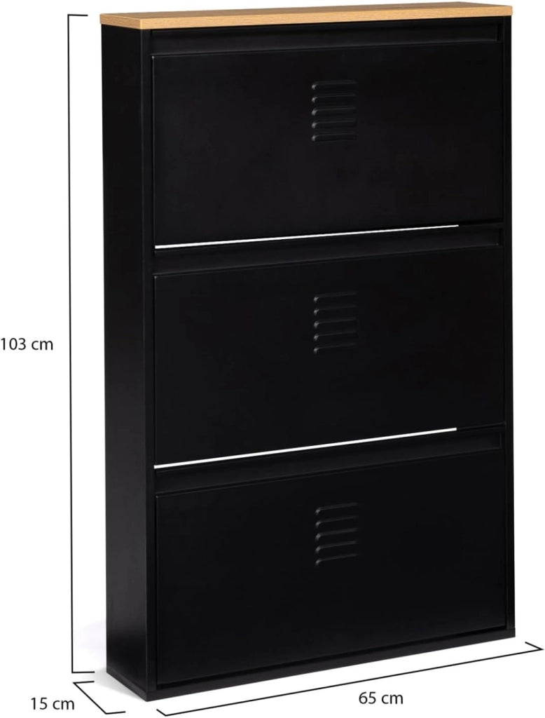 Scarpiera con 3 ante metallo nero design industriale ESTER