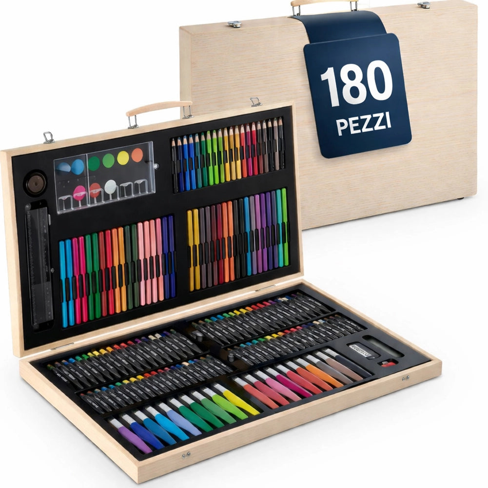 Valigetta in Legno con Colori 180 Pezzi Valigia Artista per Colorare Disegnare