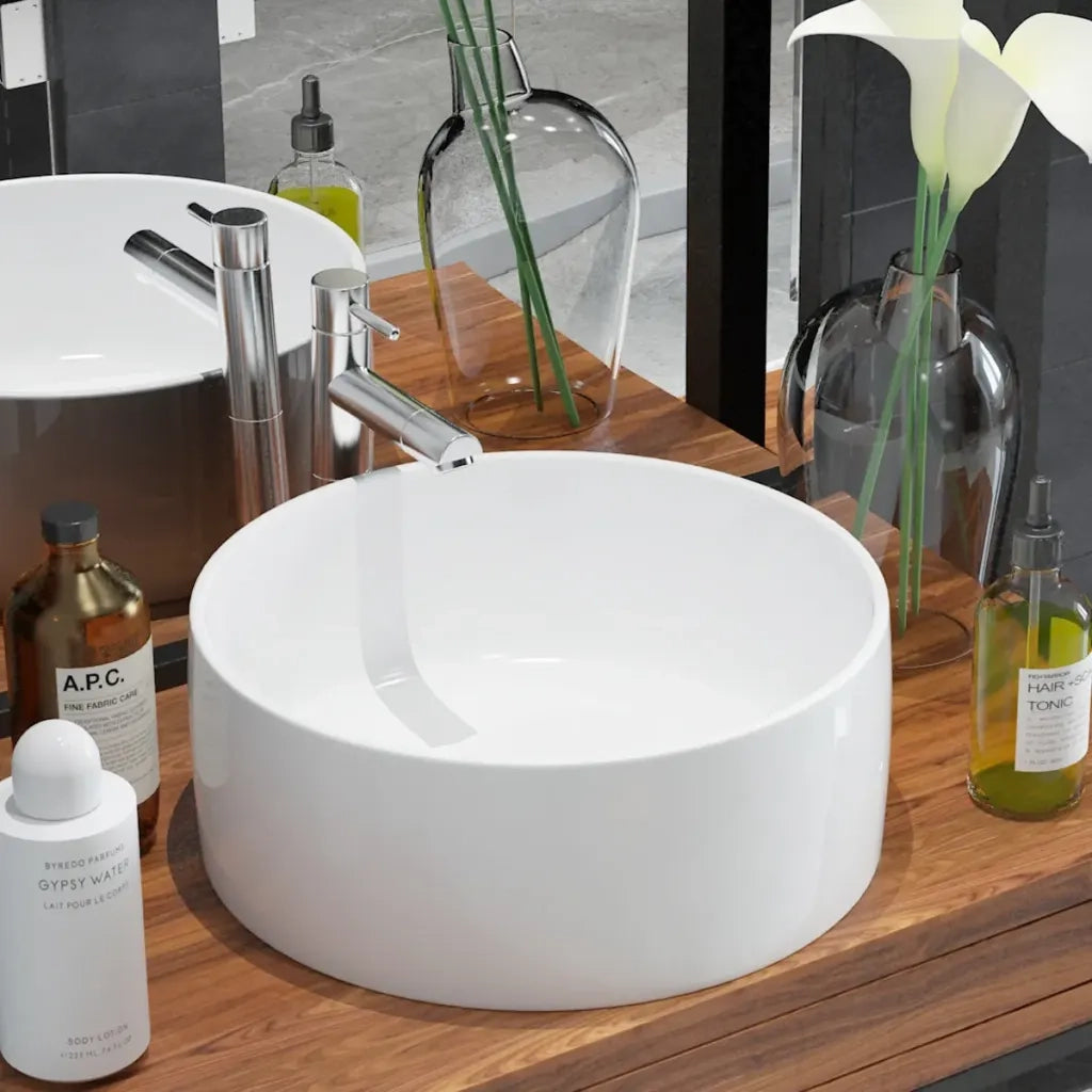 Lavandino Rotondo in Ceramica Bianca 40 x 15 cm 142342