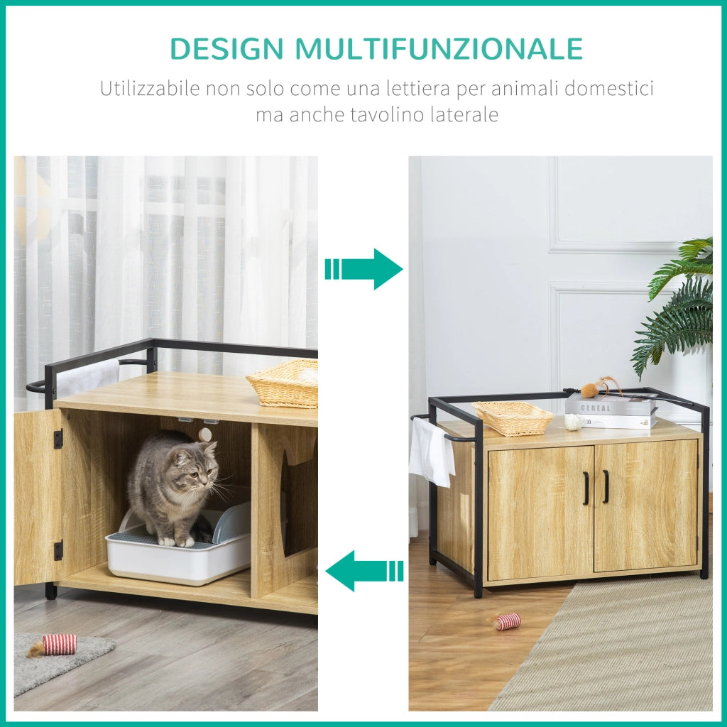 Easycomfort Mobile Lettiera per Gatti con 2 Ante e Ingresso Laterale, 82.3x51x54cm, Color Legno e Nero