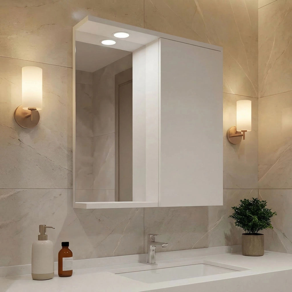 Mobile da bagno con specchio "Purus 65" - 63 x 18 x 68 cm - Bianco