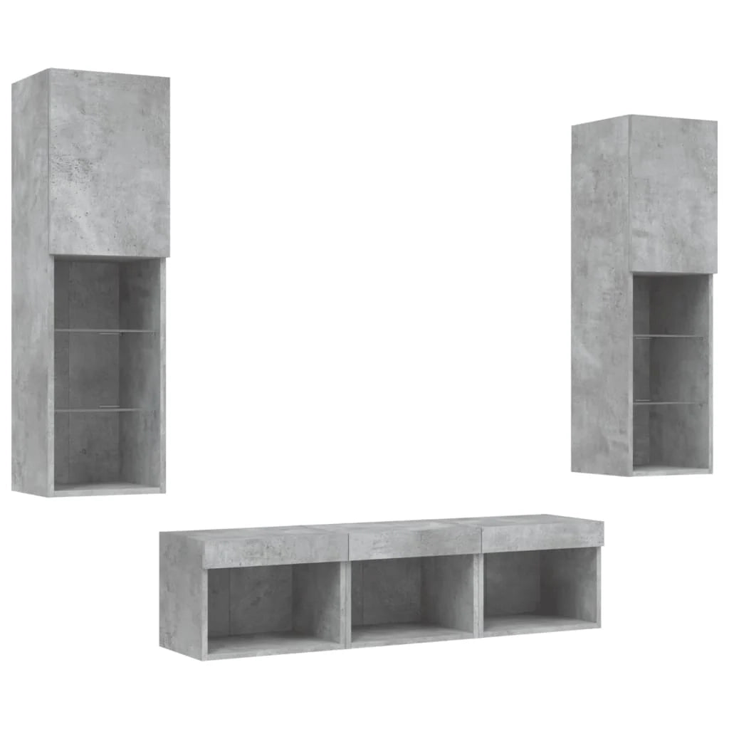 Mobile TV multimediale scaffale TV credenza mobile TV sala da pranzo soggiorno camera da letto con illuminazione a LED 5 pezzi legno ingegnerizzato grigio 02_0029386