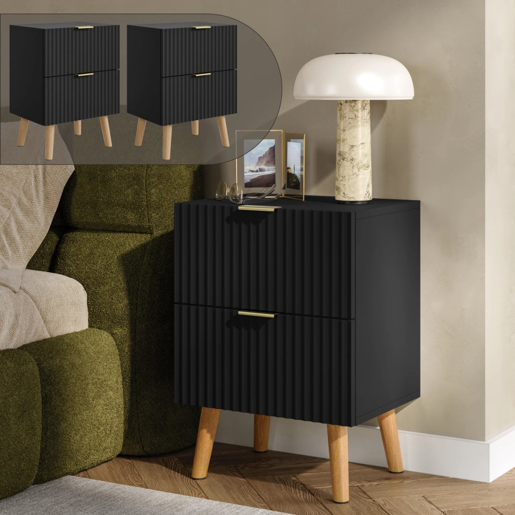 Set di 2 Comodini Nand con 2 Cassetti 55x40x30 cm Nero [en.casa]