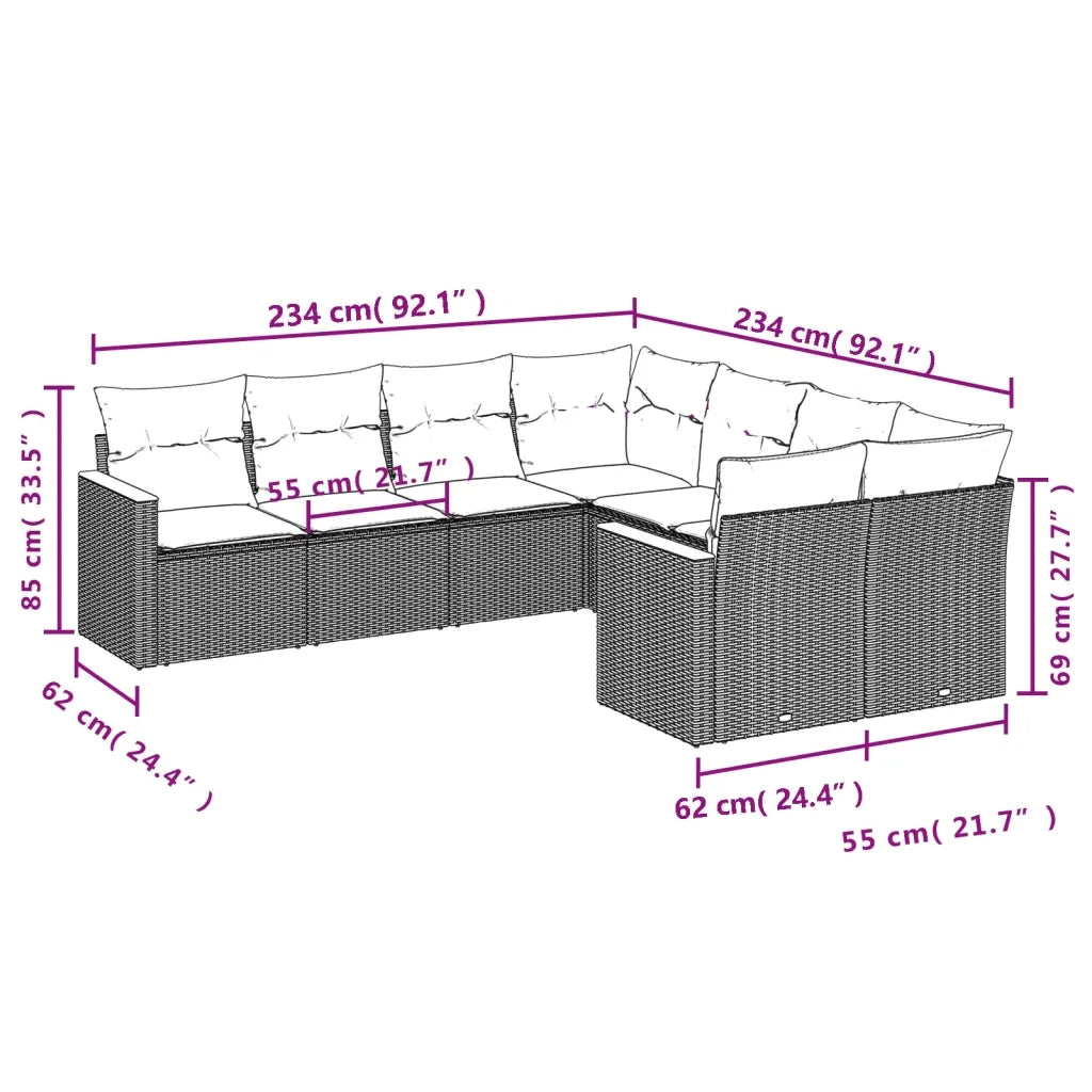 Set Divani da Giardino con Cuscini 8 pz Nero in Polyrattan 3226553
