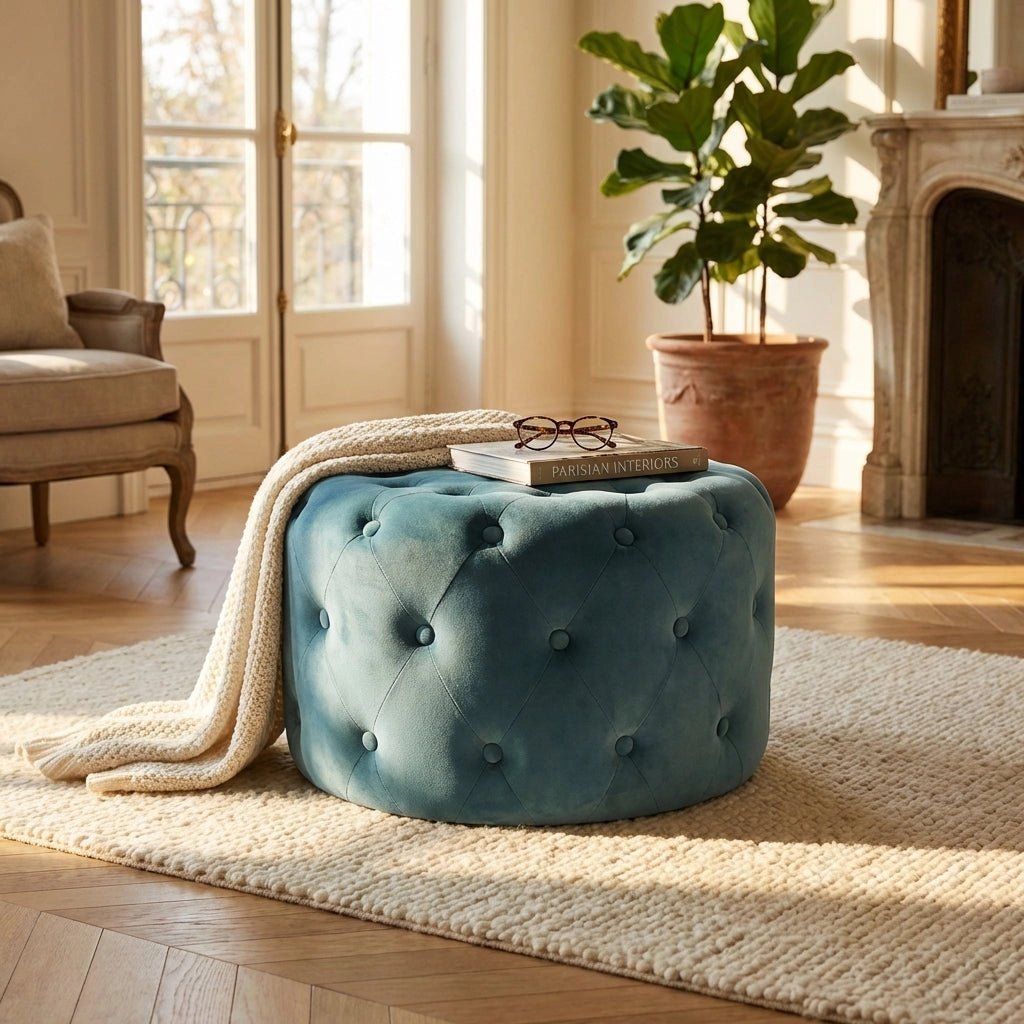 Pouf contenitore rotondo in velluto -  PASCAL