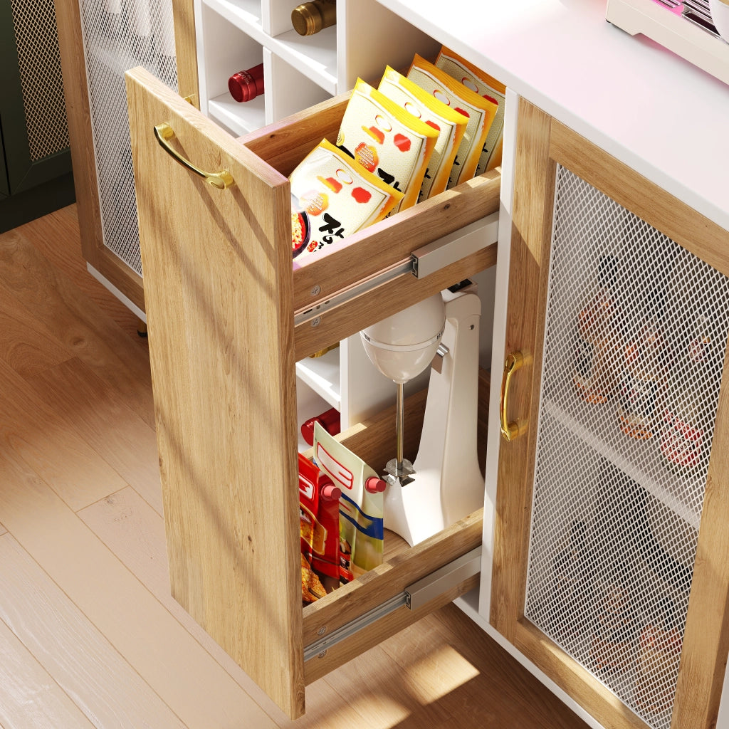 BUFFET 120x40x180 cm in MDF Bianco effetto legno con LED e presa integrata
