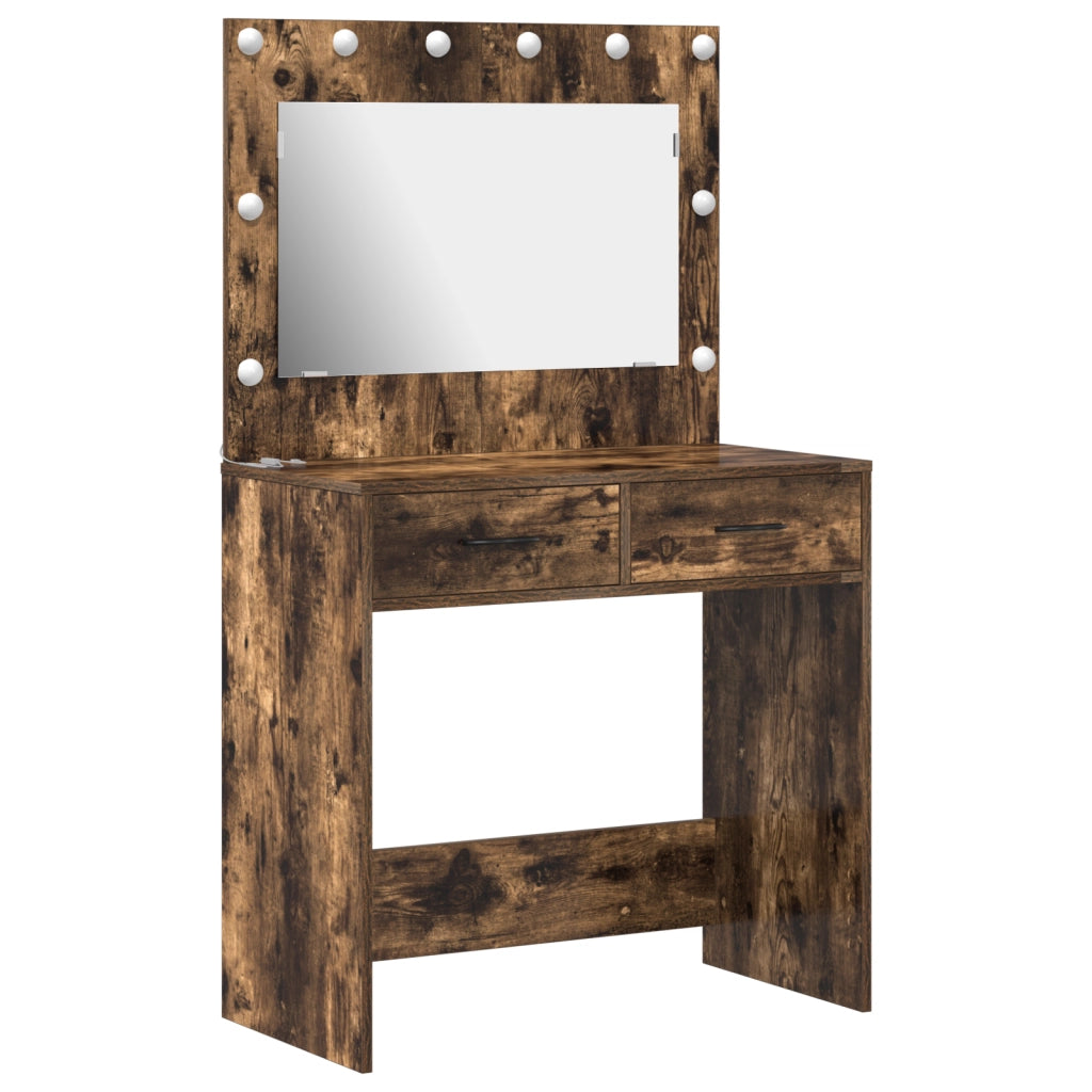 Tavolo da Toeletta con Luci LED Rovere Affumicato 78.5x41x135 cm