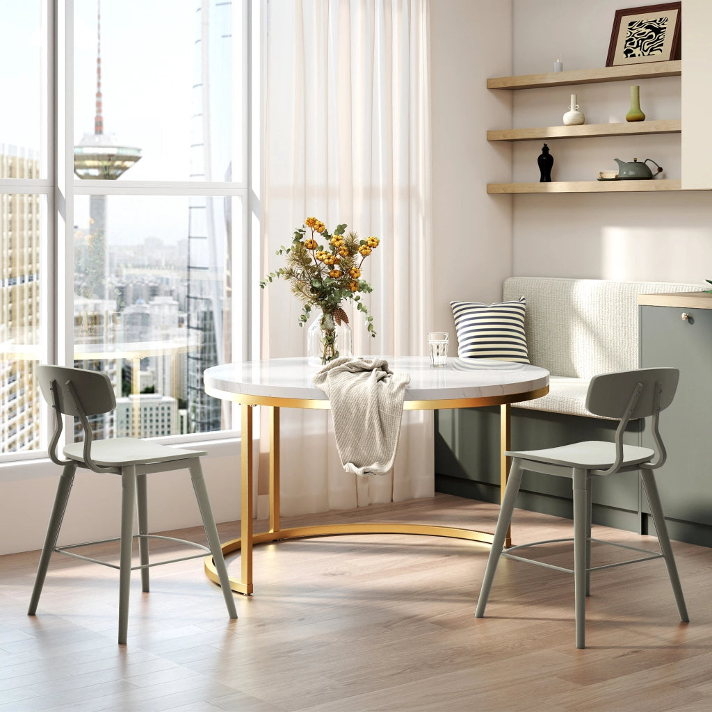 Set di 2 tavolini da salotto impilabili 80x45 cm e 60x33,5 cm bianco e oro effetto marmo
