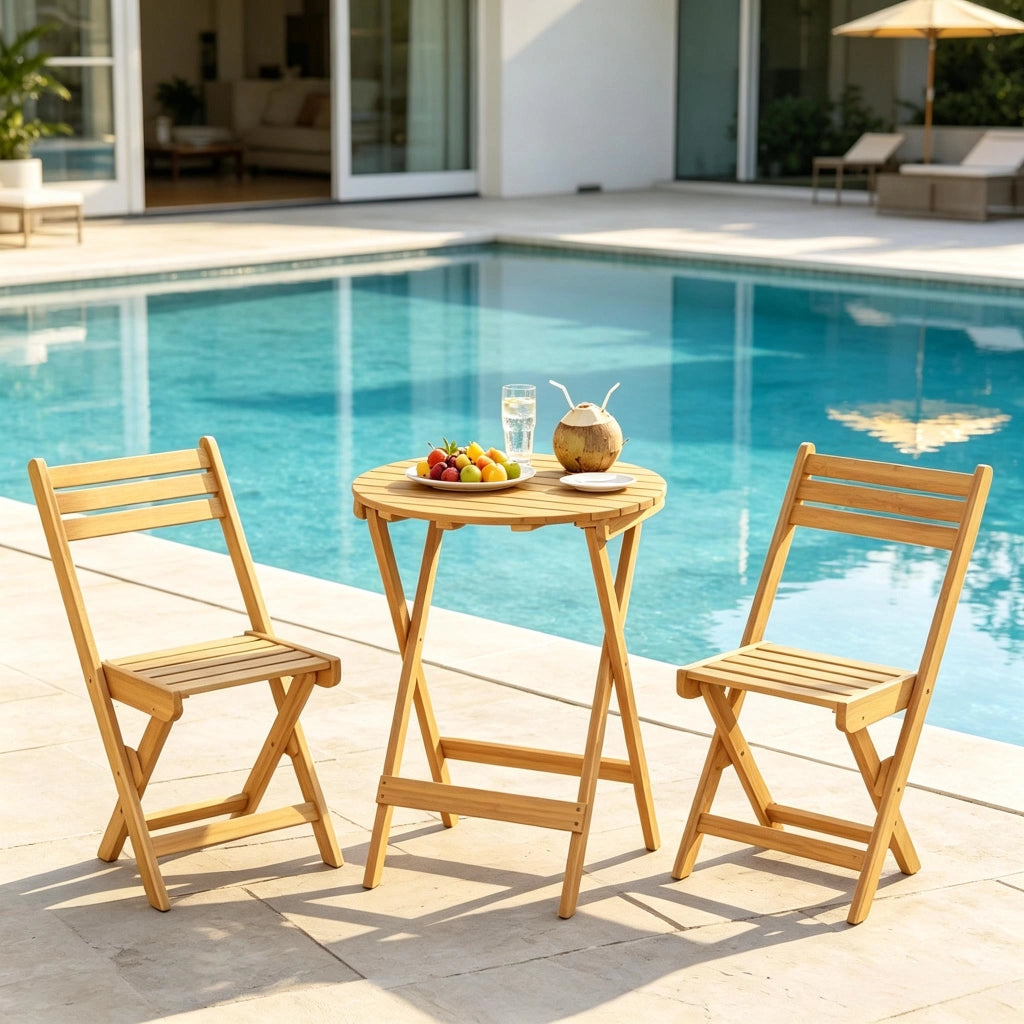 SET DA 3 PEZZI Tavolo e Sedie Pieghevoli da Esterno Ø 60 cm Legno di Acacia Naturale
