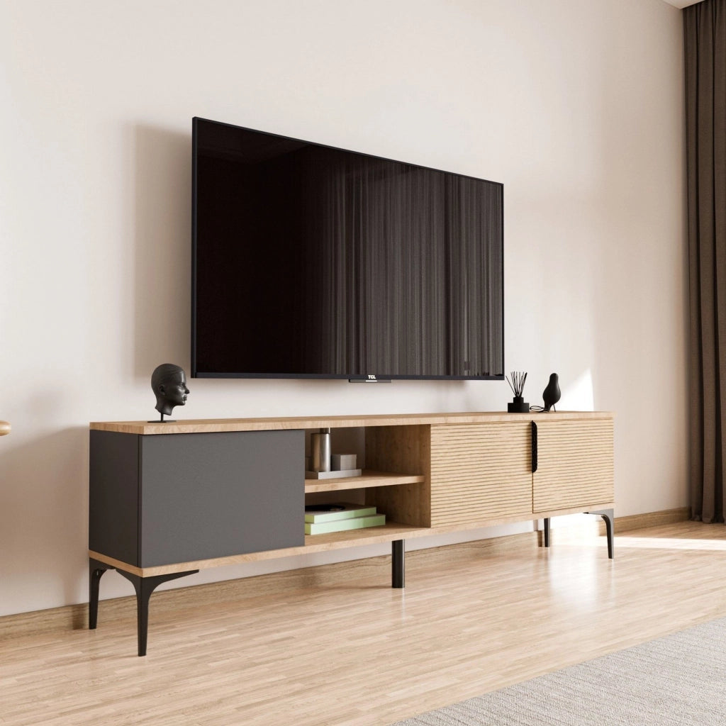 Imerese, Mobile Porta tv 2 Ante, 180x33x49h cm Marrone Rovere