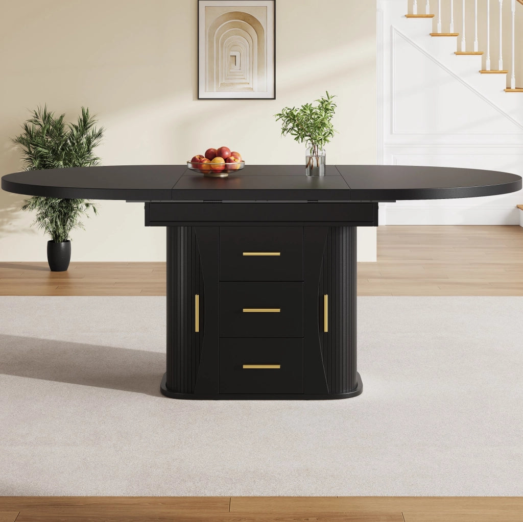 Tavolo estensibile nero in MDF 118-158 × 118 × 77 cm
