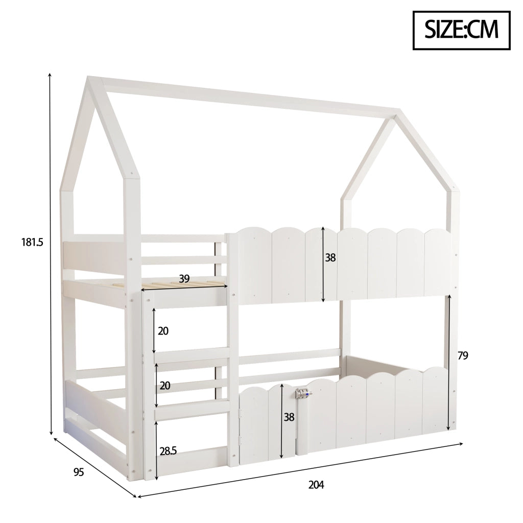 LETTO a castello a forma di casa 90x200 cm in legno bianco