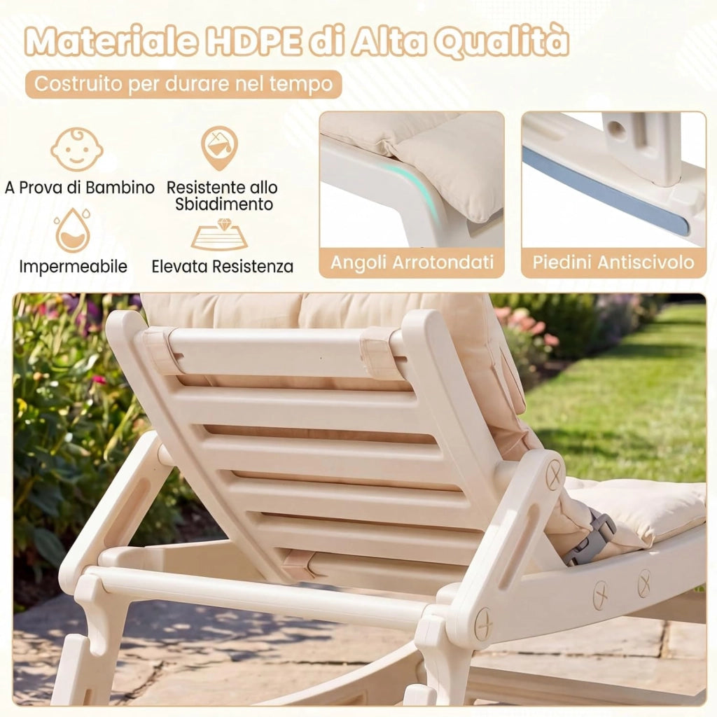 Sedia a Dondolo Bambini, Schienale Regolabile, con Cucino (Beige) | Sdraietta a Dondolo, Poggiatesta Rimovibile e Cintura 5 Punti, Portata 80 kg, per Bambini 6+ Mesi