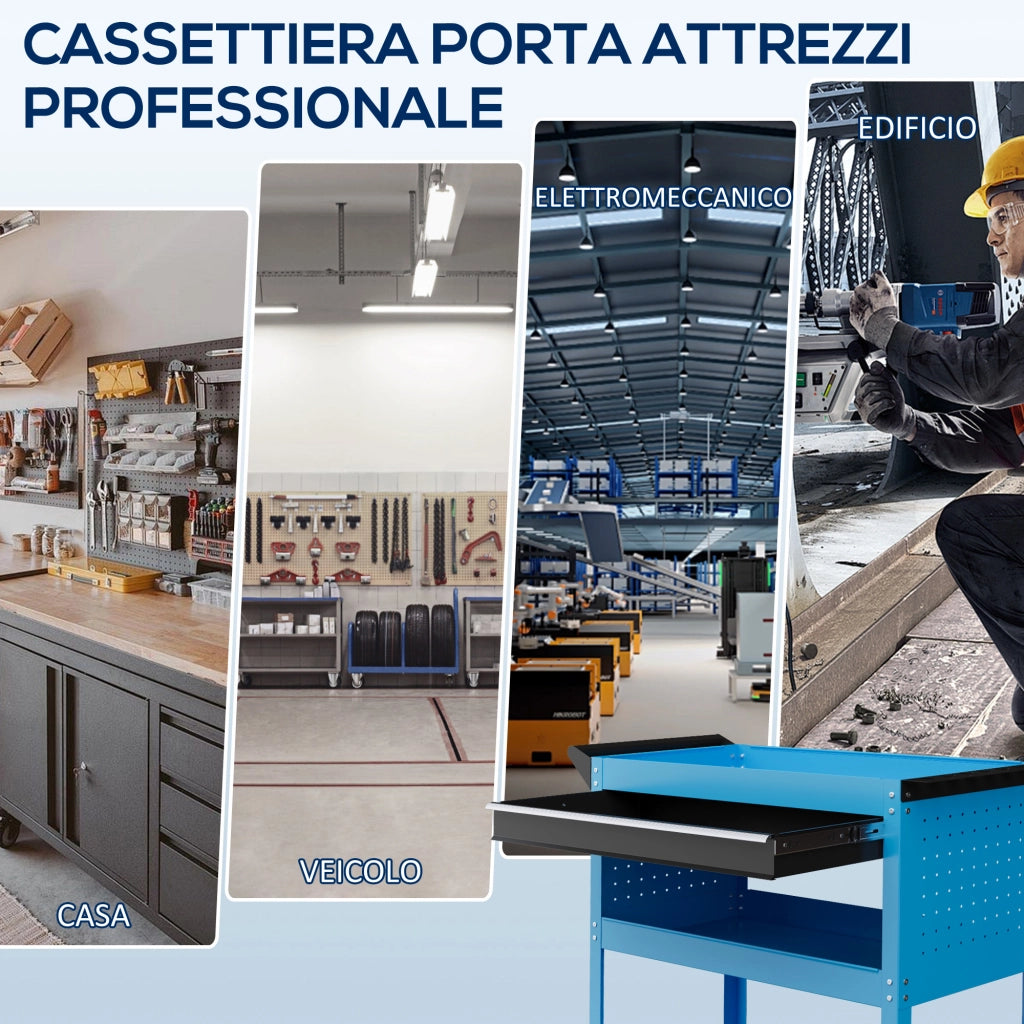 Carrello Porta Attrezzi con Cassetti e Ripiani in Acciaio ¨C zephmum ¨C Blu 82x35x76 cm