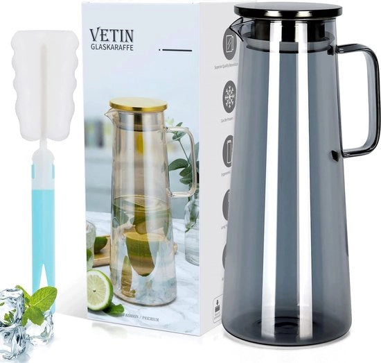 Acquario da 1,8 litri in vetro di borosilicato con coperchio, caraffa da acqua in vetro di borosilicato, caraffa per tè freddo, caraffa per tè e succhi di frutta