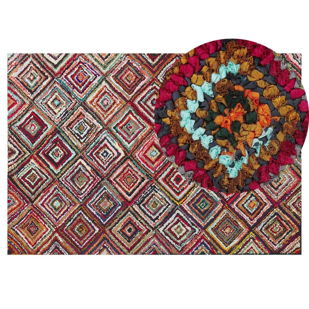 Tappeto di pezza Tappeto fatto a mano bohémien intrecciato in cotone Multicolore 140 x 200 cm