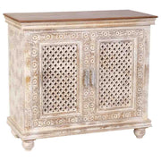 Tavolino da ingresso artigianale in legno bianco 104x43x93h cm